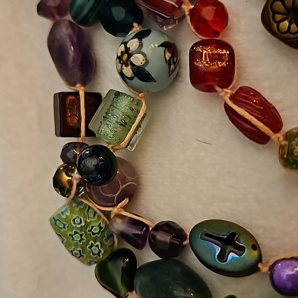 Artisan Handmade Macrame Bead Soup Lampwork Multi-strand Necklace - Picture 12 of 14